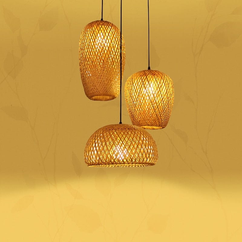 Håndvevd Bambus Taklampe for Stue – Moderne Innendørs Belysning med Triple Oppheng, Naturlig Estetikk 1
