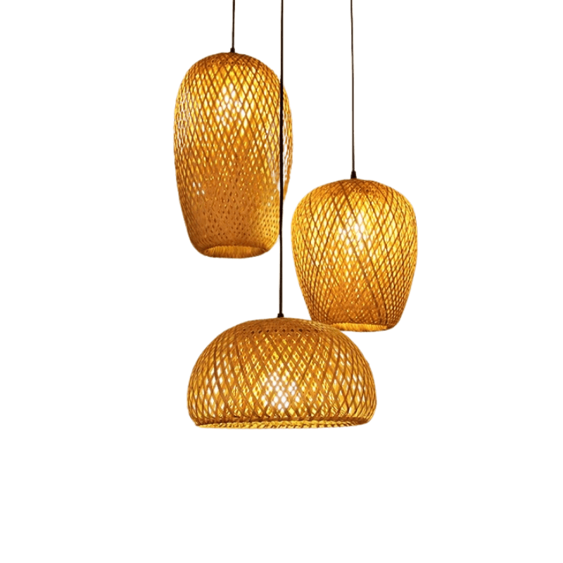 Håndvevd Bambus Taklampe for Stue – Moderne Innendørs Belysning med Triple Oppheng, Naturlig Estetikk 2