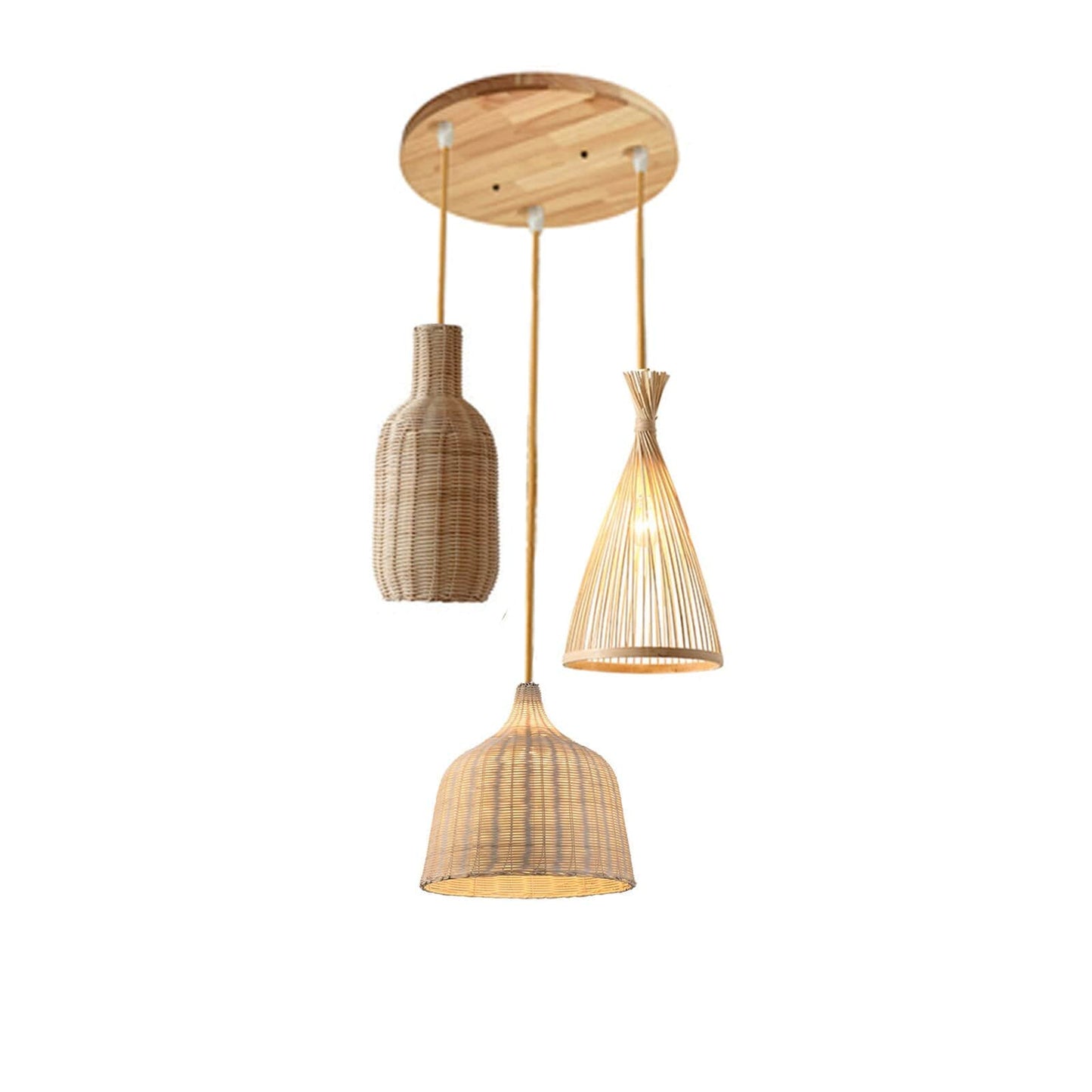 Håndvevd Bambus Taklampe for Stue – Moderne Innendørs Belysning med Triple Oppheng, Naturlig Estetikk 4