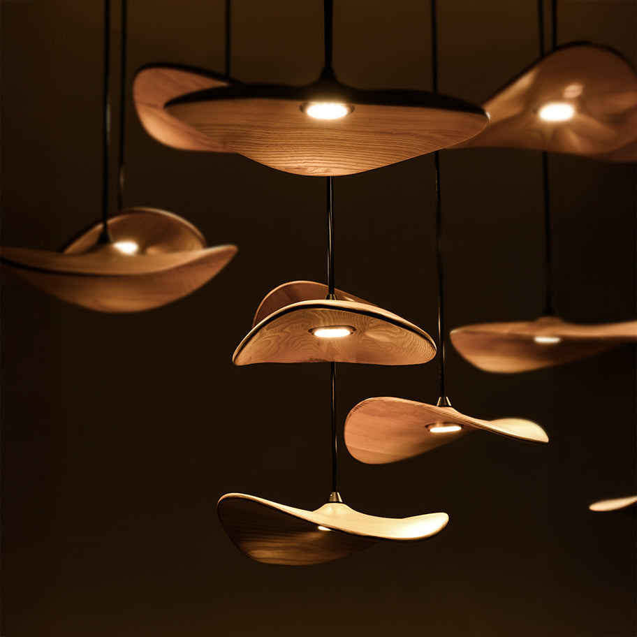 Handcrafted Walnut Wood Pendant Light Chandelier with Adjustable Cord – Elegant Wabi Sabi Japandi Design for Versatile Spaces 1
