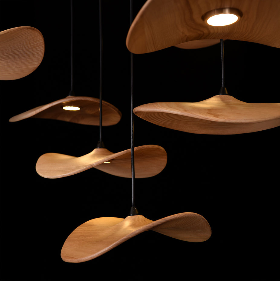 Handcrafted Walnut Wood Pendant Light Chandelier with Adjustable Cord – Elegant Wabi Sabi Japandi Design for Versatile Spaces 2