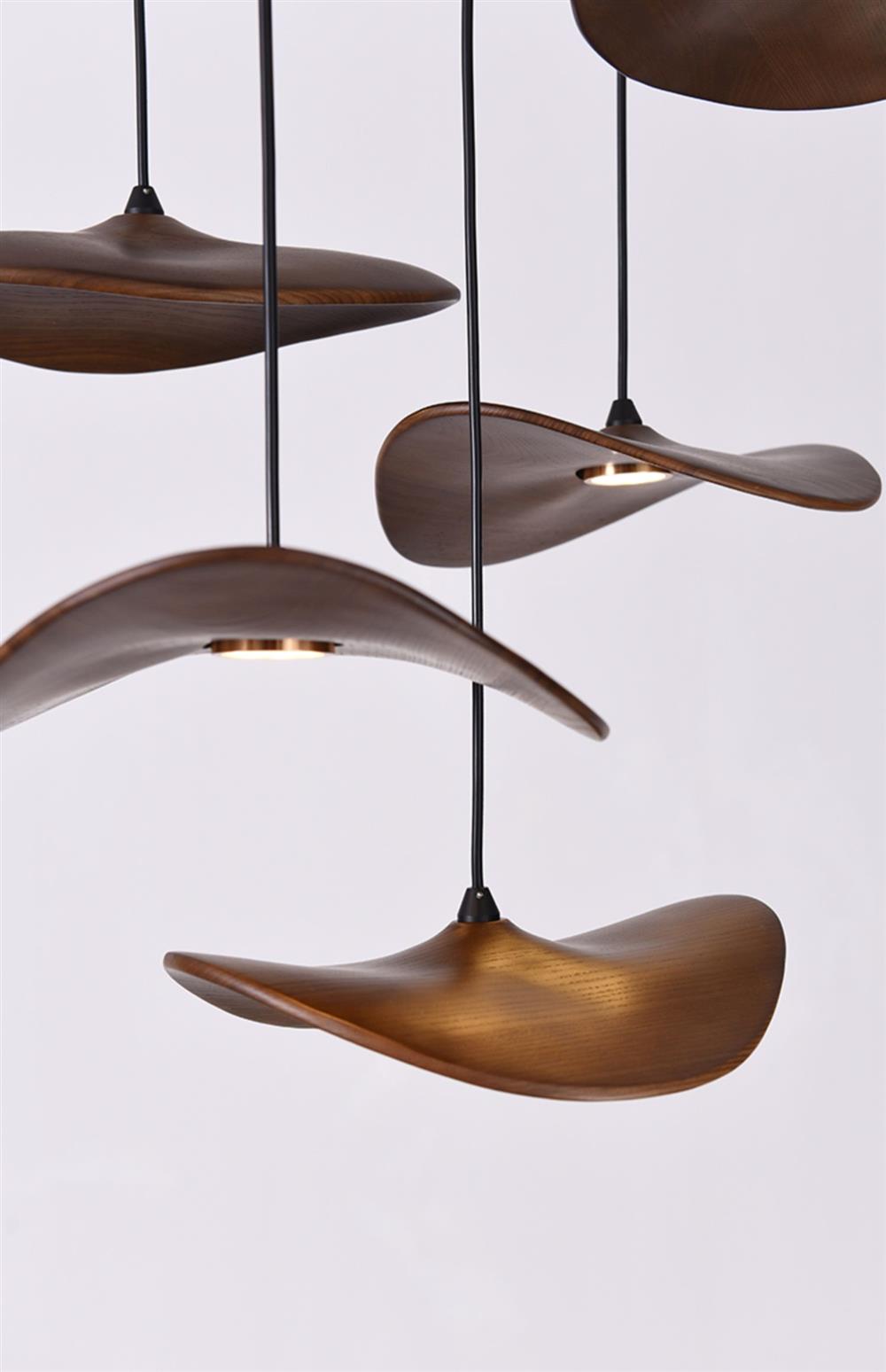 Handcrafted Walnut Wood Pendant Light Chandelier with Adjustable Cord – Elegant Wabi Sabi Japandi Design for Versatile Spaces 3