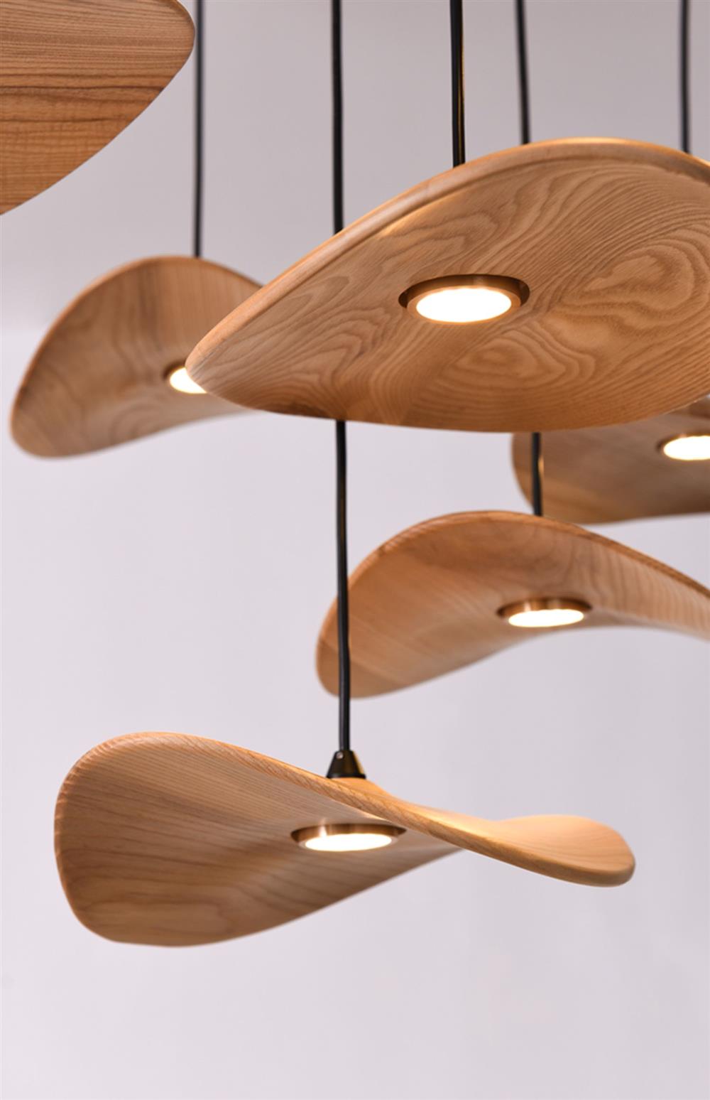 Handcrafted Walnut Wood Pendant Light Chandelier with Adjustable Cord – Elegant Wabi Sabi Japandi Design for Versatile Spaces 4