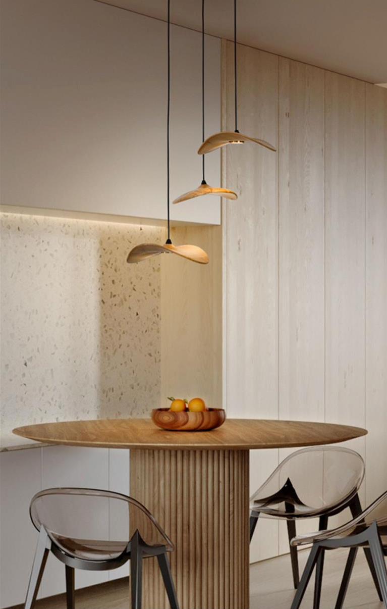 Handcrafted Walnut Wood Pendant Light Chandelier with Adjustable Cord – Elegant Wabi Sabi Japandi Design for Versatile Spaces 6