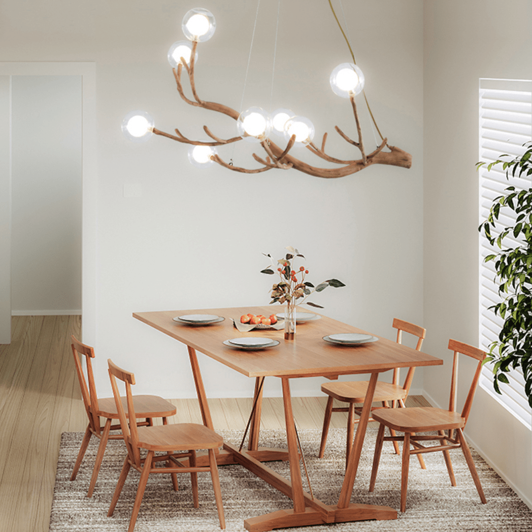 Wooden Branch Pendant Light, Adjustable Height Rustic Design for Living Room and Dining Room, LED E27 Bulb Included 0