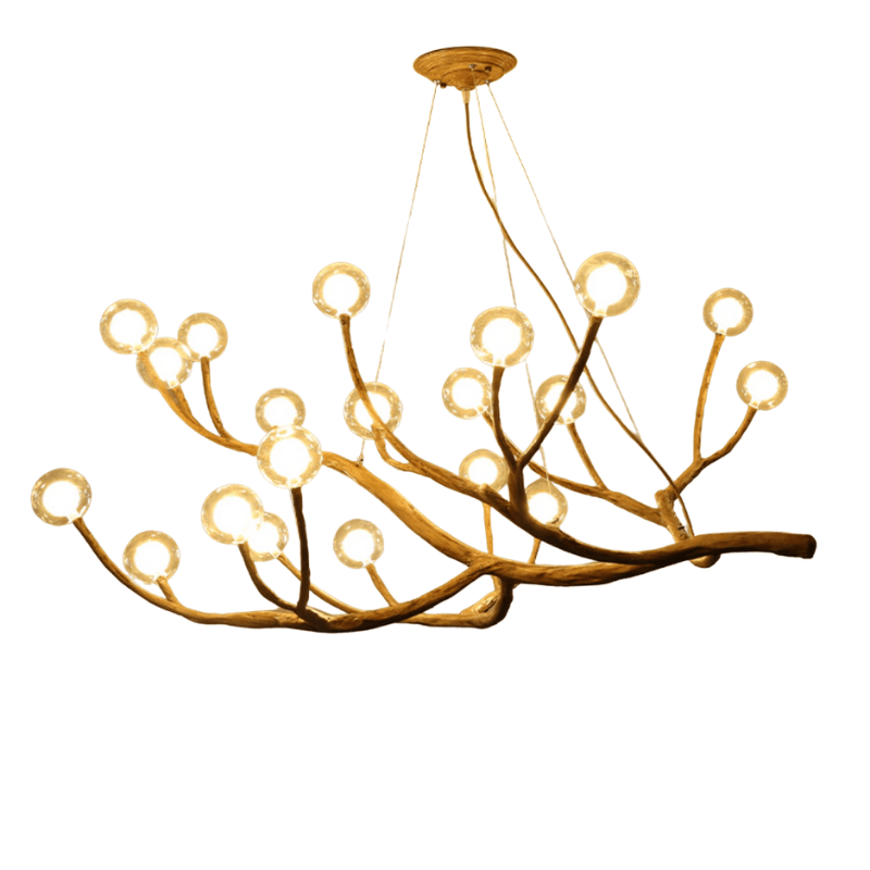 Wooden Branch Pendant Light, Adjustable Height Rustic Design for Living Room and Dining Room, LED E27 Bulb Included 1
