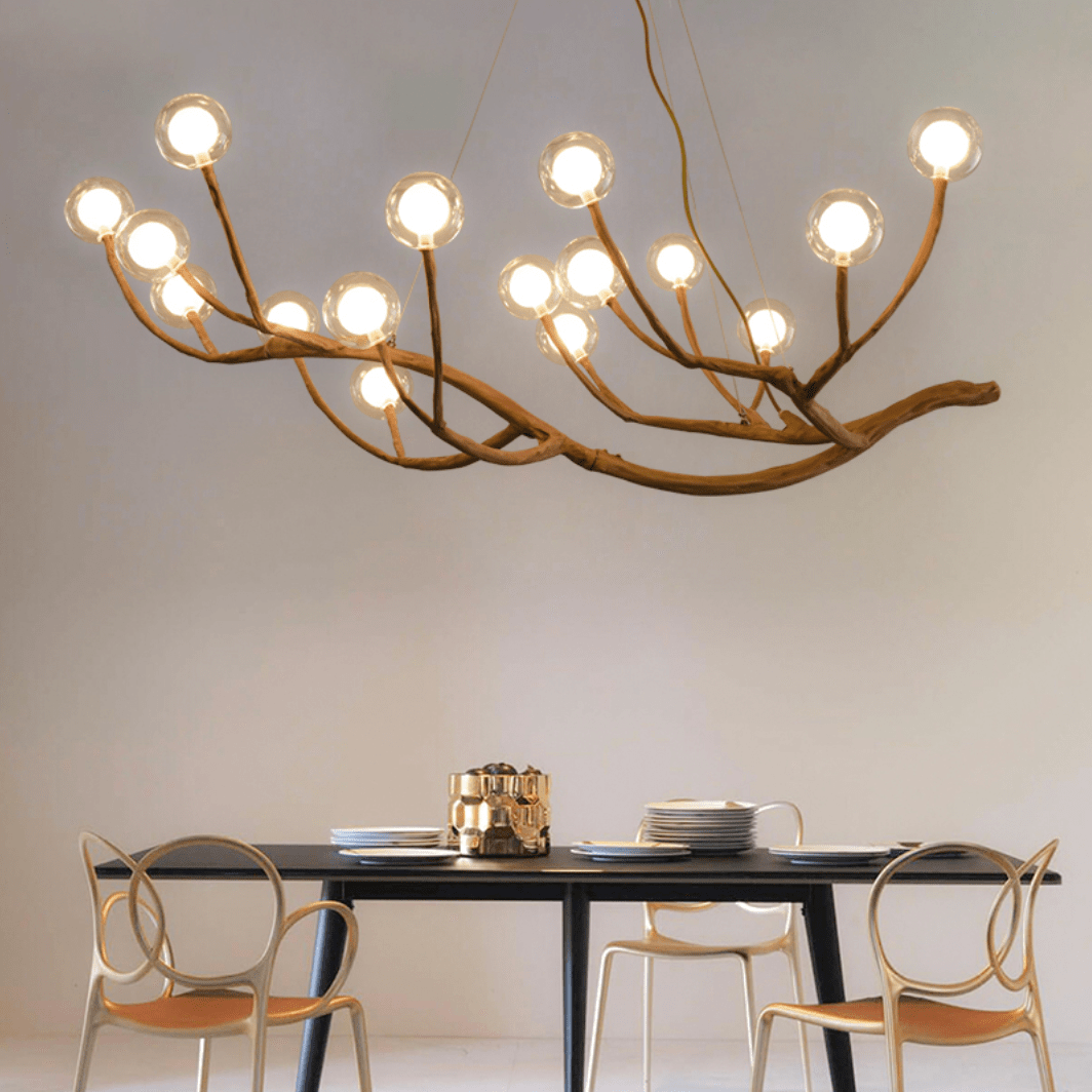 Wooden Branch Pendant Light, Adjustable Height Rustic Design for Living Room and Dining Room, LED E27 Bulb Included 2