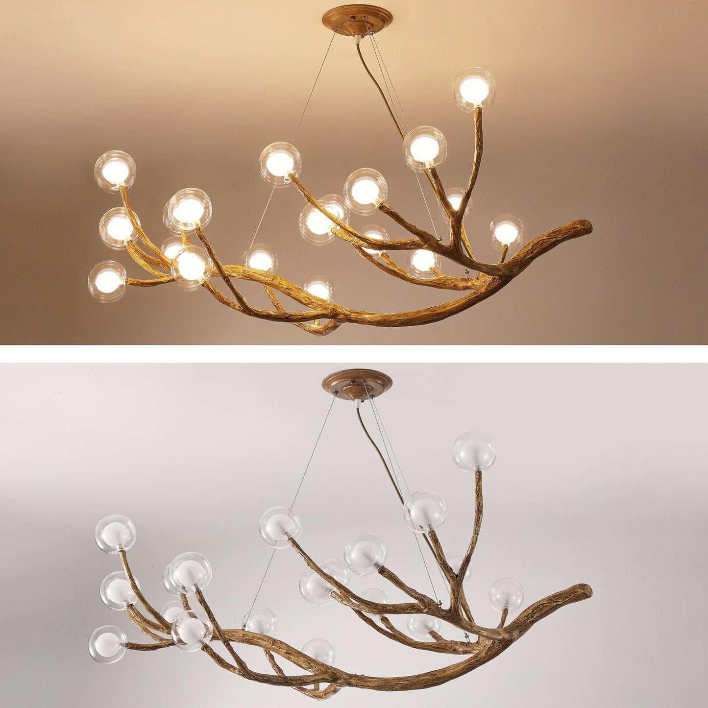 Wooden Branch Pendant Light, Adjustable Height Rustic Design for Living Room and Dining Room, LED E27 Bulb Included 3