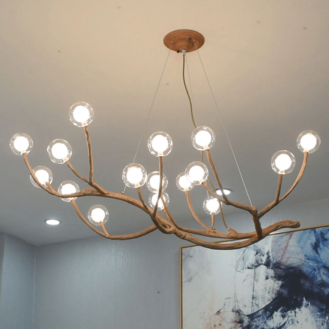 Wooden Branch Pendant Light, Adjustable Height Rustic Design for Living Room and Dining Room, LED E27 Bulb Included 4