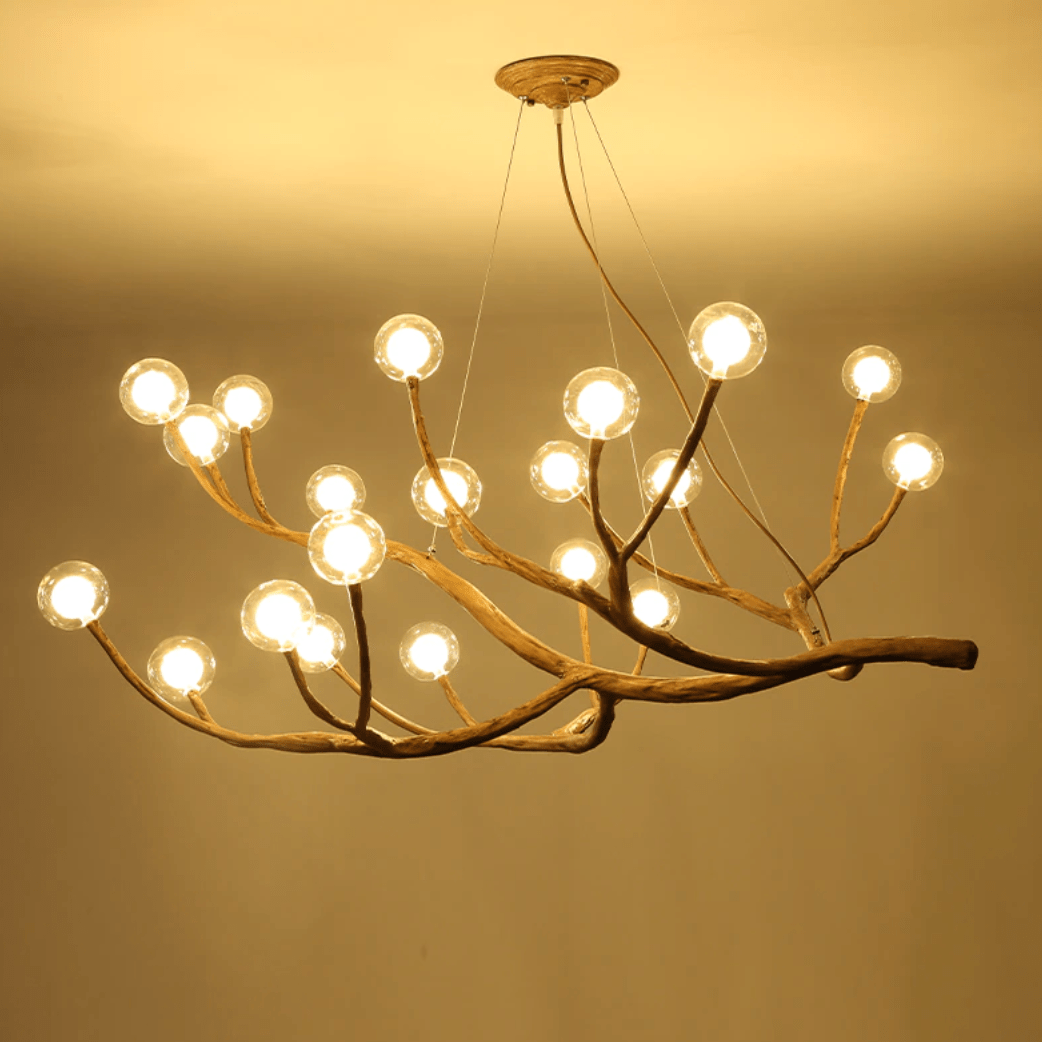Wooden Branch Pendant Light, Adjustable Height Rustic Design for Living Room and Dining Room, LED E27 Bulb Included 5