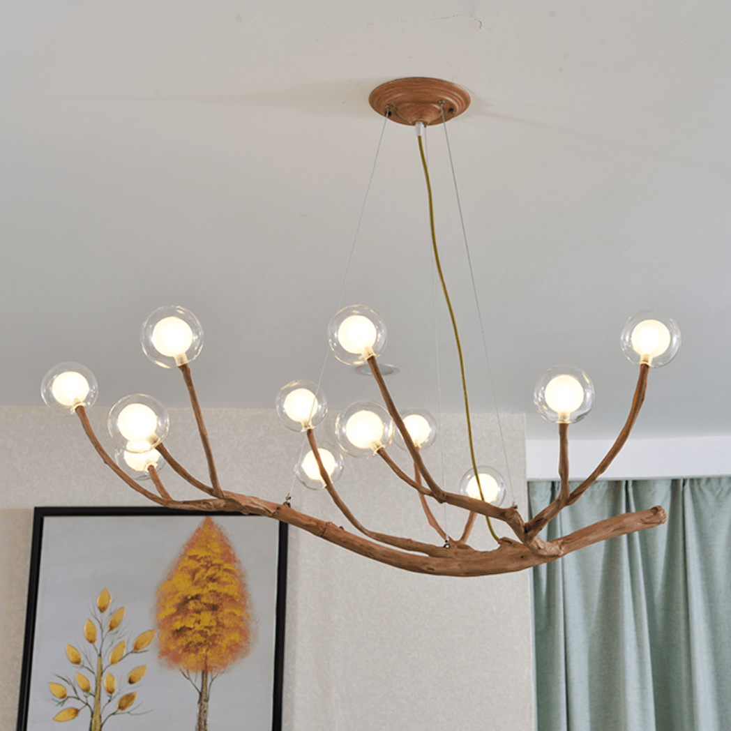 Wooden Branch Pendant Light, Adjustable Height Rustic Design for Living Room and Dining Room, LED E27 Bulb Included 6