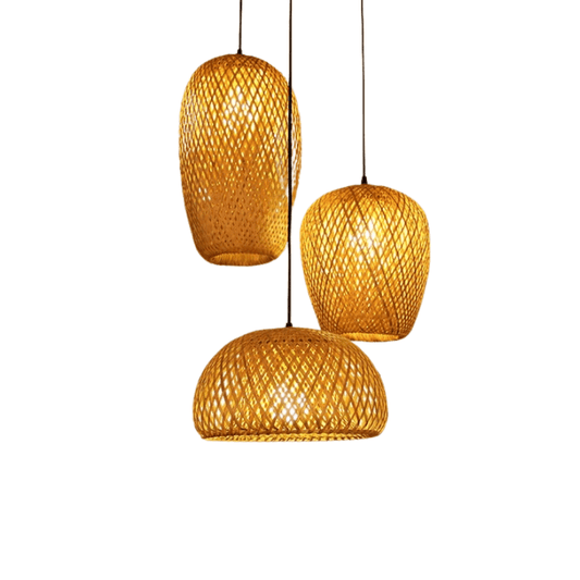 Håndvevd Bambus Taklampe for Stue – Moderne Innendørs Belysning med Triple Oppheng, Naturlig Estetikk 2