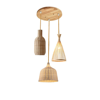 Håndvevd Bambus Taklampe for Stue – Moderne Innendørs Belysning med Triple Oppheng, Naturlig Estetikk 4