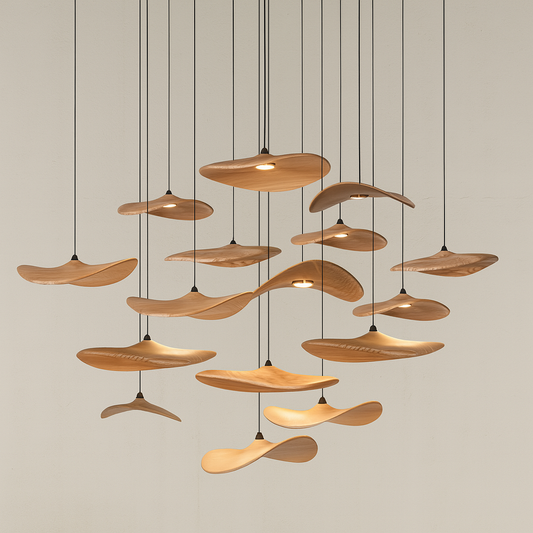 Handcrafted Walnut Wood Pendant Light Chandelier with Adjustable Cord – Elegant Wabi Sabi Japandi Design for Versatile Spaces 0